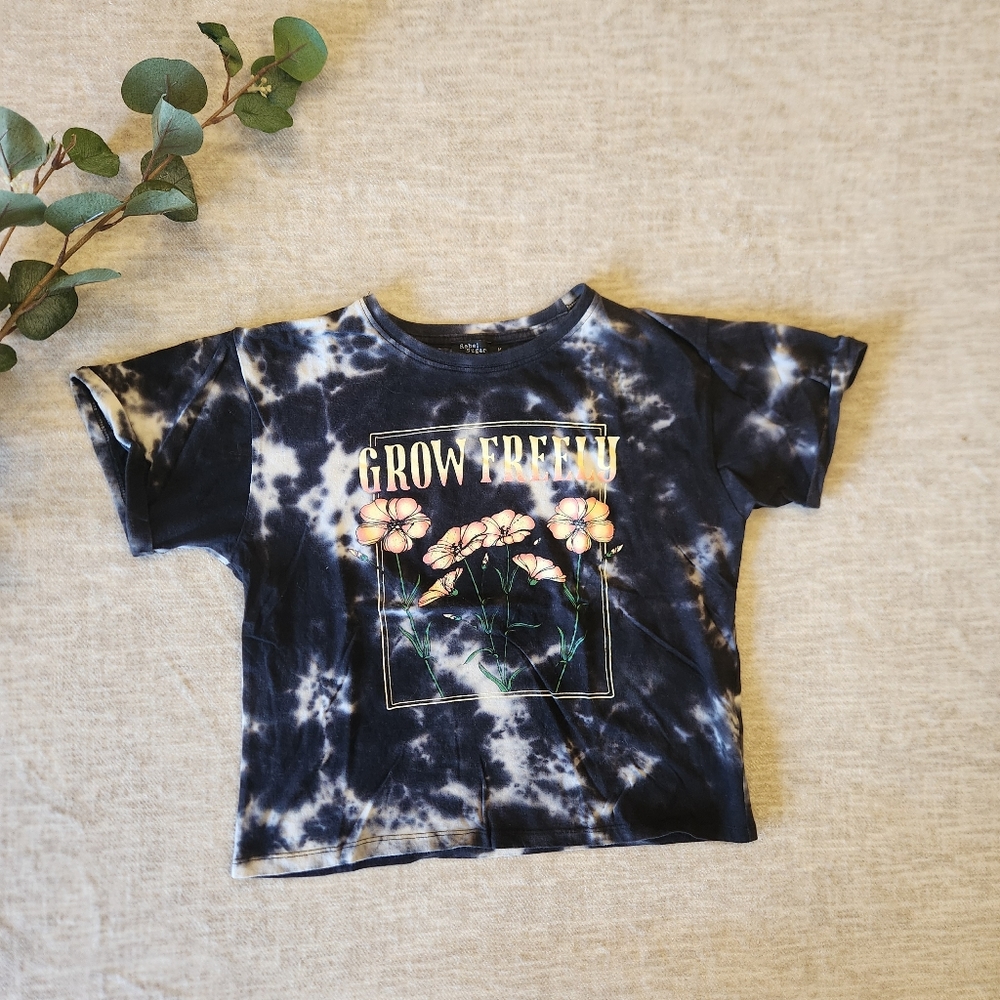 Rebel Sugar Tie Dye Black & White Floral T-Shirt